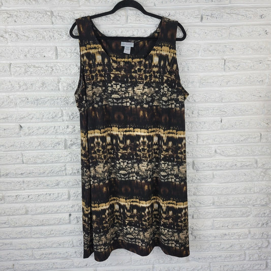Catherines Womens Dress 2XWP Plus Sleeveless Shift Black Tan Animal Print