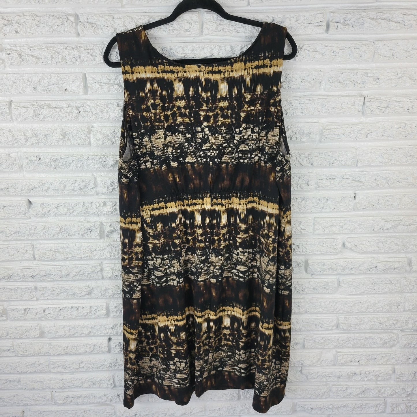 Catherines Womens Dress 2XWP Plus Sleeveless Shift Black Tan Animal Print