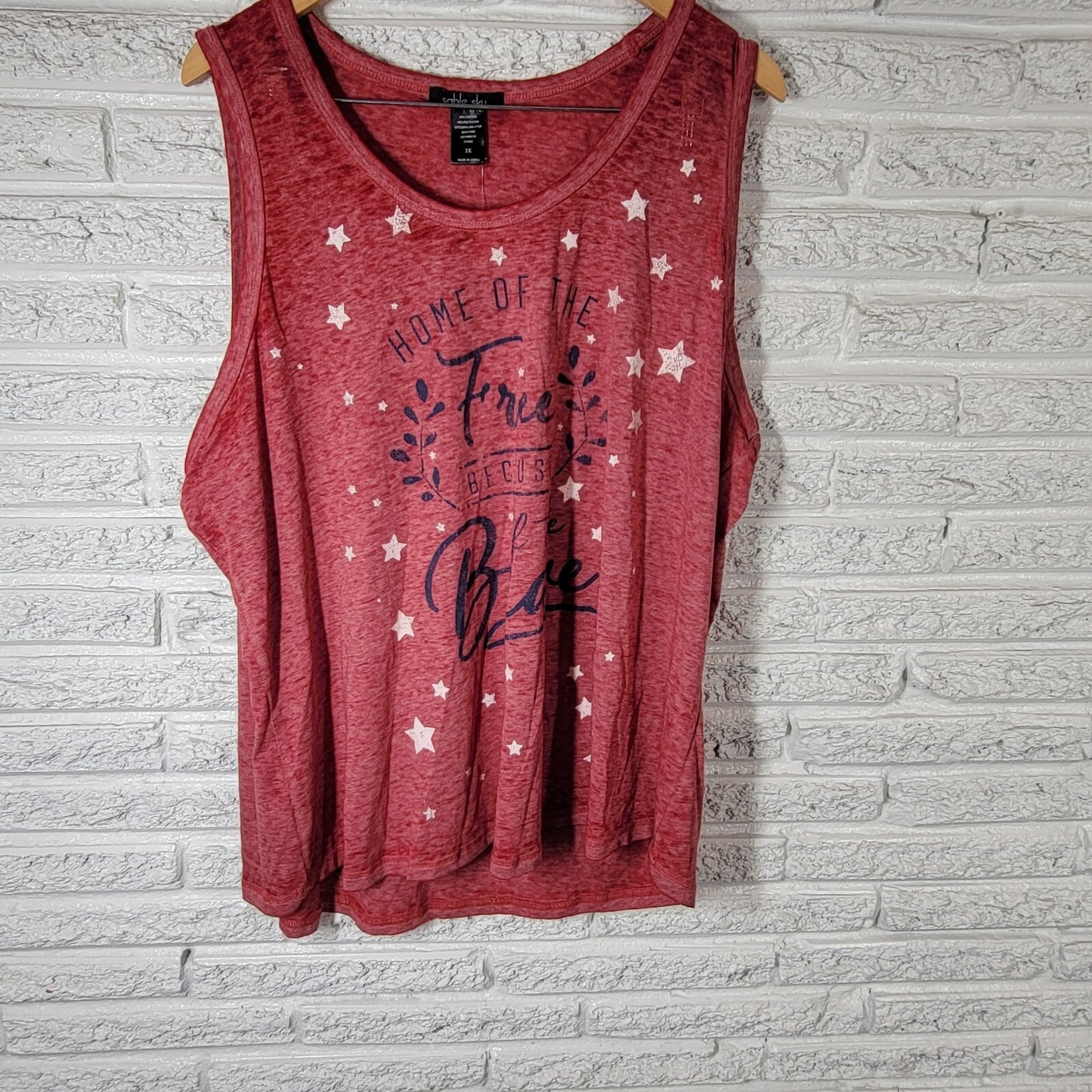 Fourth of July Womens Top 3X Plus Tank Patriotic Home of the Free Red Burnout