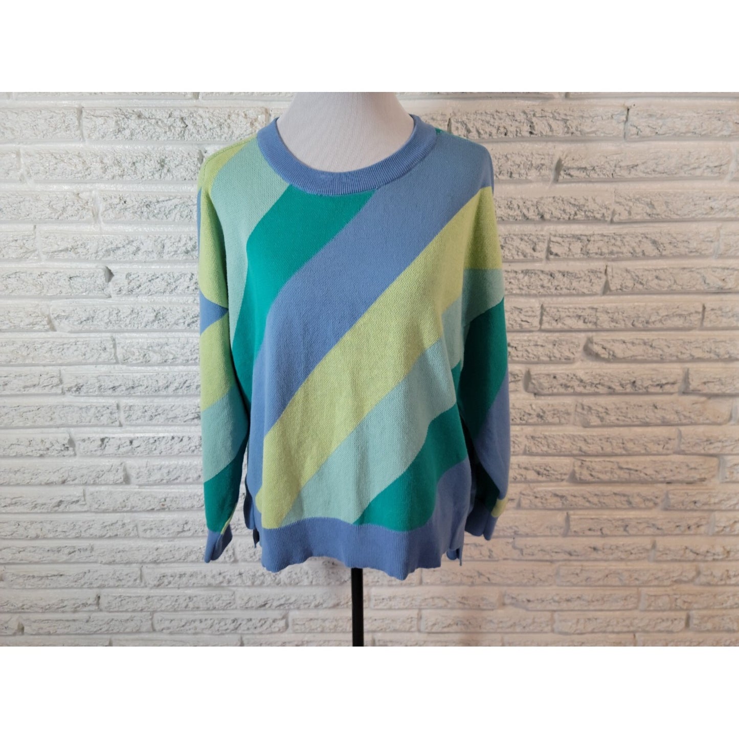 Time Tru Womens Sweater XXL 20 Plus Pullover Waffle Knit Stripe Stretchy Blue