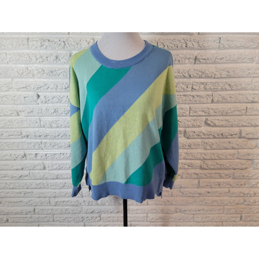 Time Tru Womens Sweater XXL 20 Plus Pullover Waffle Knit Stripe Stretchy Blue