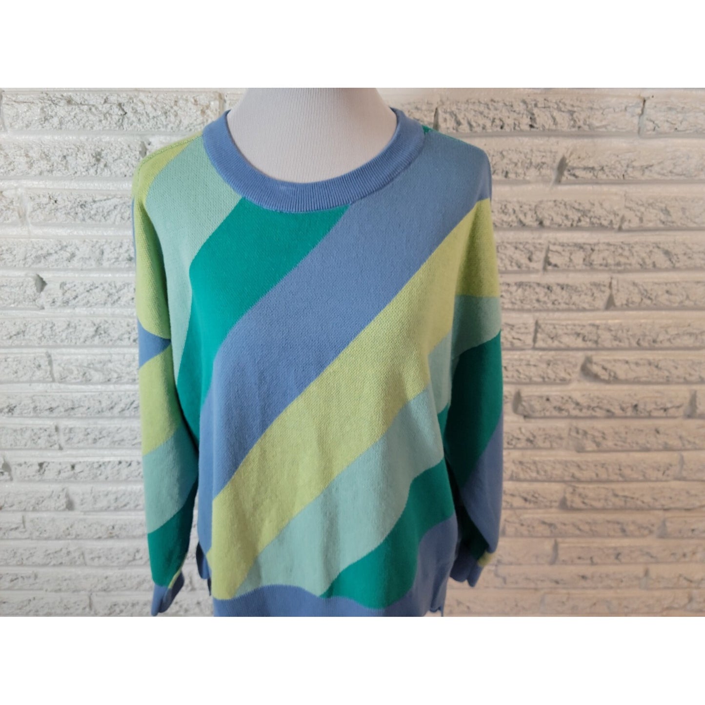 Time Tru Womens Sweater XXL 20 Plus Pullover Waffle Knit Stripe Stretchy Blue