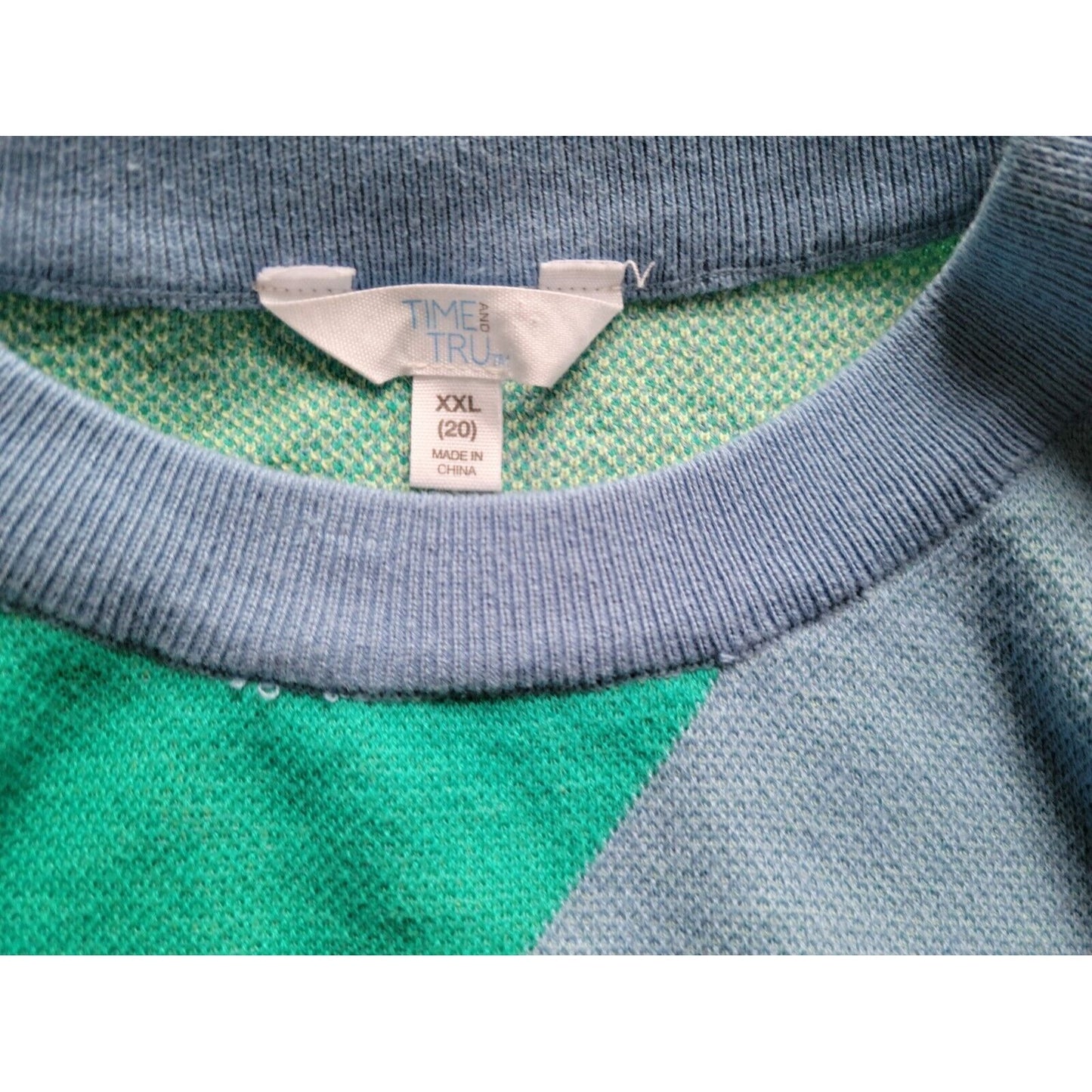 Time Tru Womens Sweater XXL 20 Plus Pullover Waffle Knit Stripe Stretchy Blue