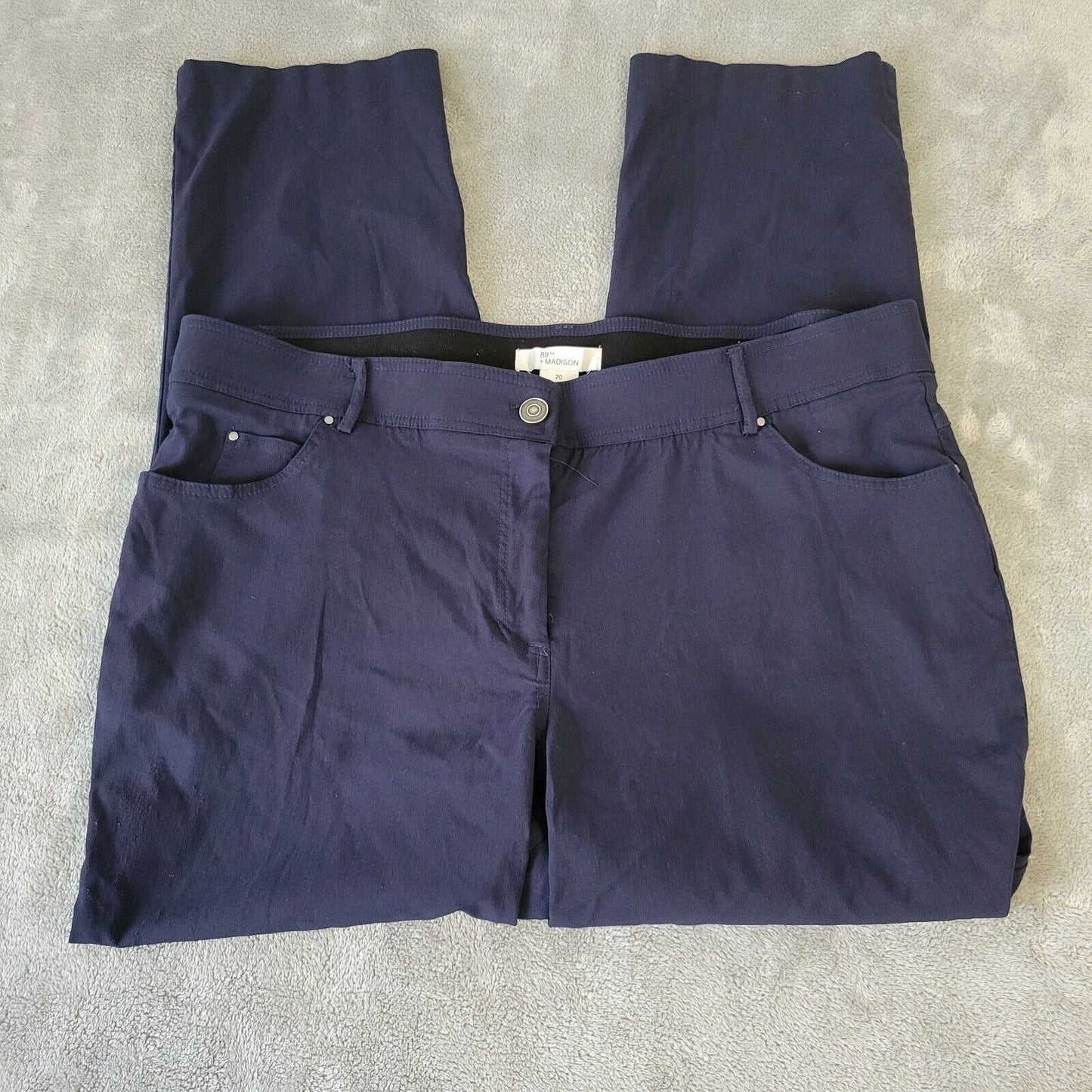 89th Madison Womens Pants 20 Plus Straight Leg Blue Zip Fly Elastic Waist Comfy