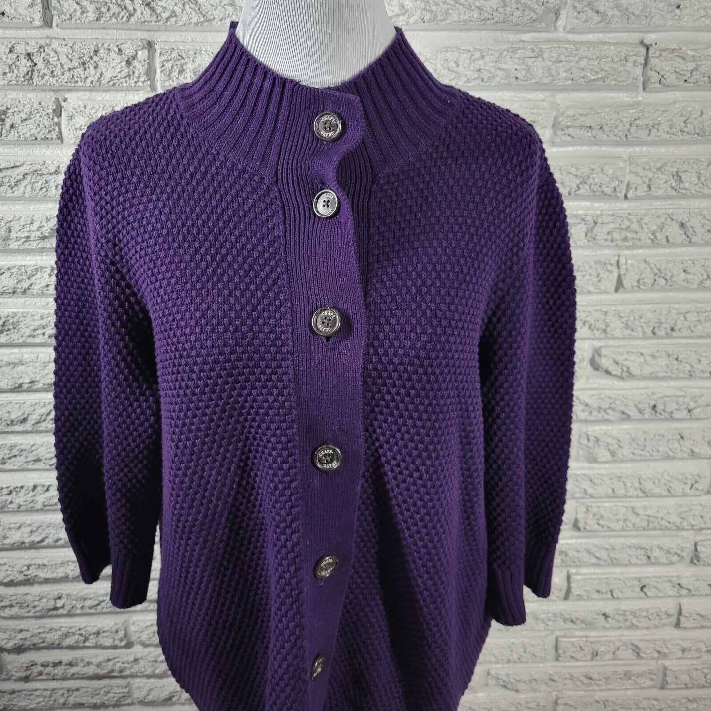 Chaps Womens Sweater 2X 3/4 Sleeve Purple Chunky Knit Cotton Office Casual