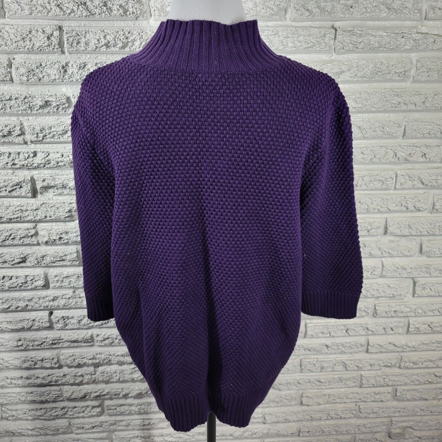 Chaps Womens Sweater 2X 3/4 Sleeve Purple Chunky Knit Cotton Office Casual