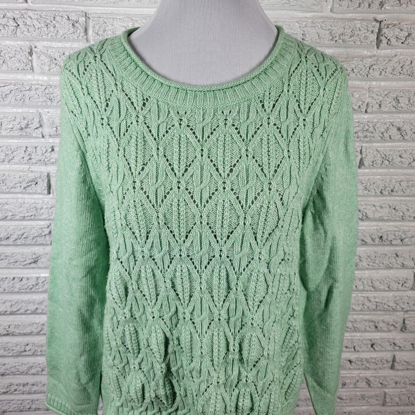 Talbots Womens Sweater XLP Petite Long Sleeve Green Soft Poly Blend Comfy Career