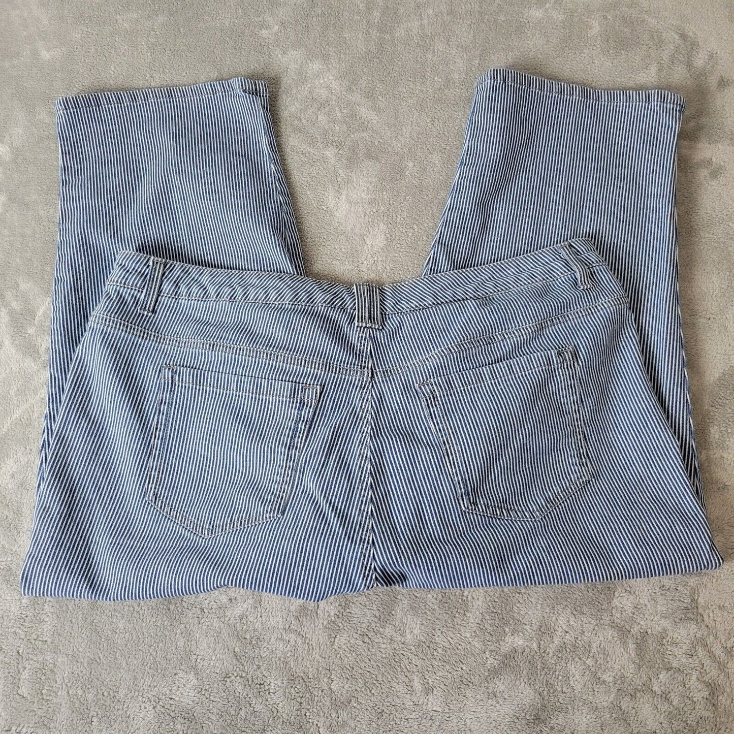 Style Co Women Jeans 18W Plus Capri Blue White Stripe Denim Zip Fly Cotton Blend