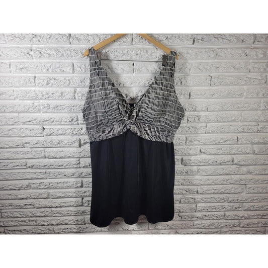 Catherines Women Swimsuit 28W Skirted Adjustable Wide Strap Black Geometric Bra