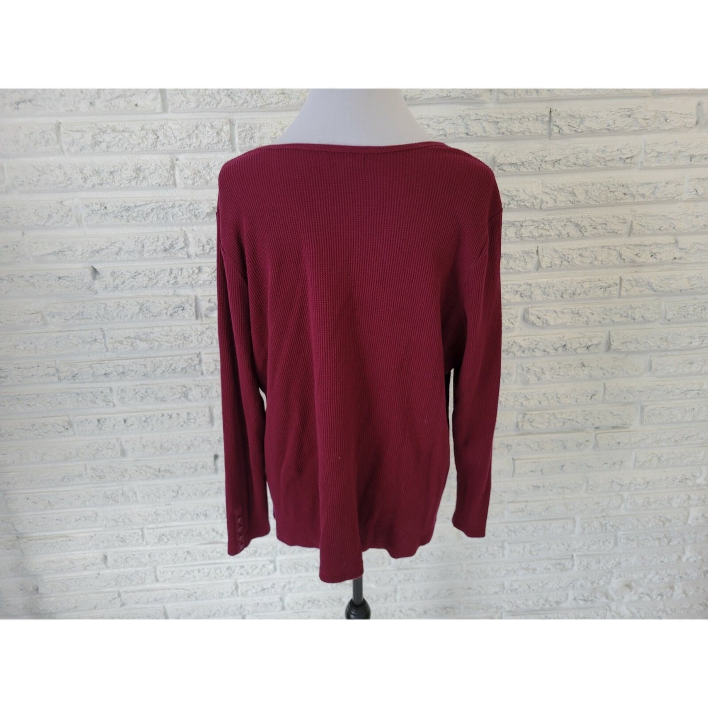 Dress Barn Womens Sweater 22 24 Plus Henley Button Burgundy Waffle Knit Ribbed