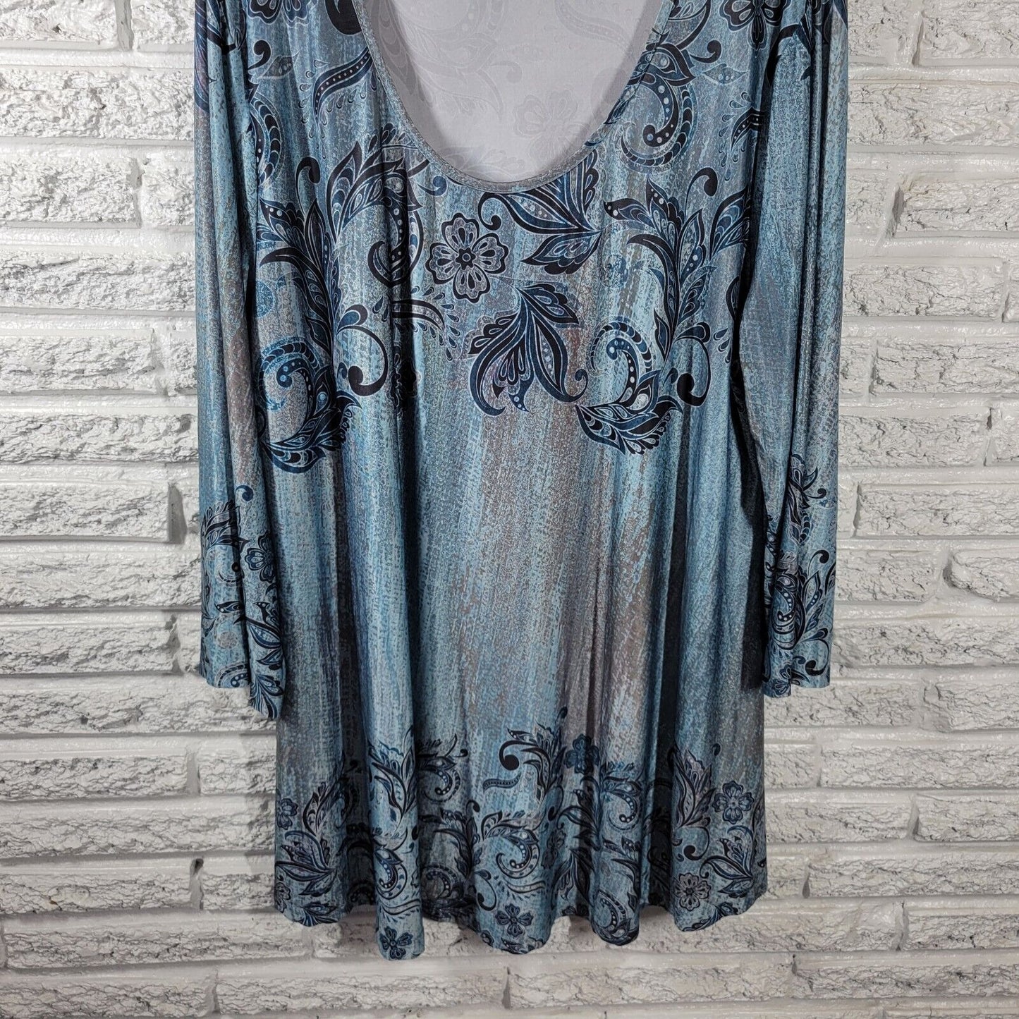 Lily Firmiana Womens Dress 3XL Plus Long Sleeve Mini Blue Paisley Poly Blend