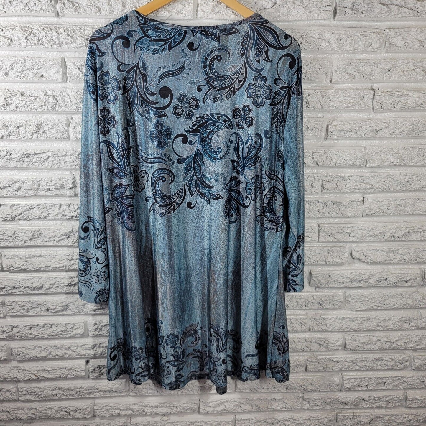 Lily Firmiana Womens Dress 3XL Plus Long Sleeve Mini Blue Paisley Poly Blend