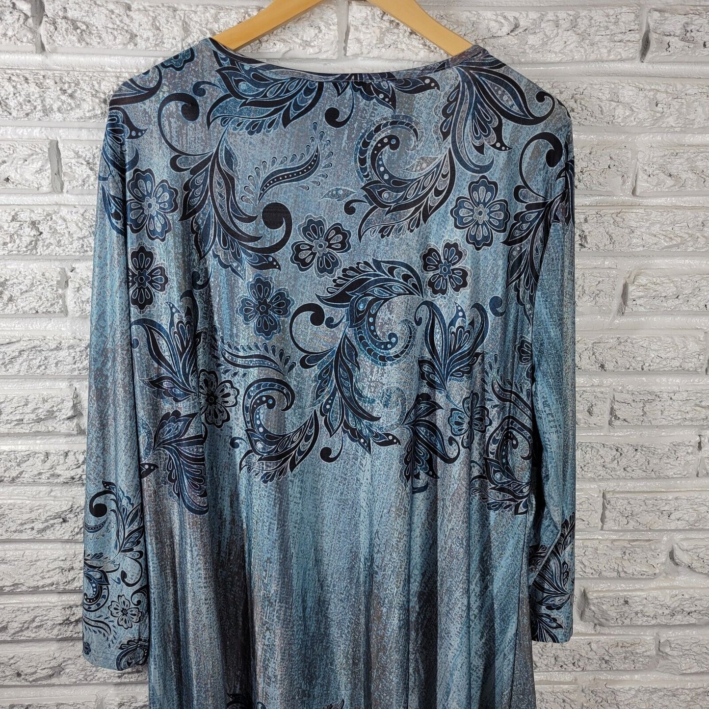 Lily Firmiana Womens Dress 3XL Plus Long Sleeve Mini Blue Paisley Poly Blend