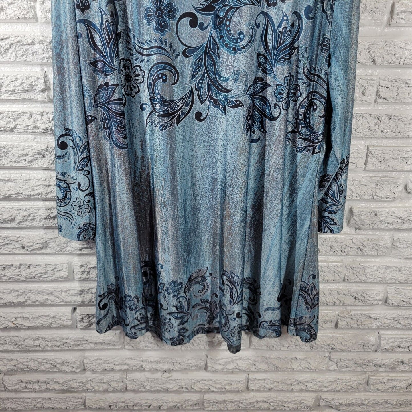 Lily Firmiana Womens Dress 3XL Plus Long Sleeve Mini Blue Paisley Poly Blend