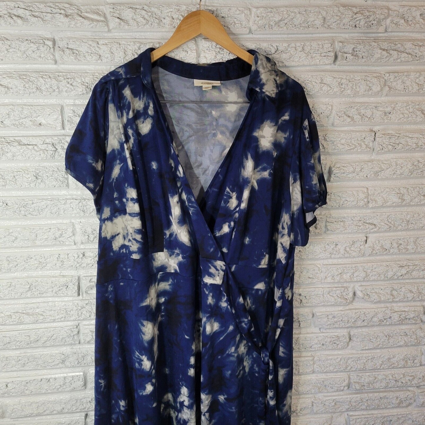 Dress Barn Womens Dress 22W Short Sleeve Blue Tie Dye Side Zip Poly Blend Sash