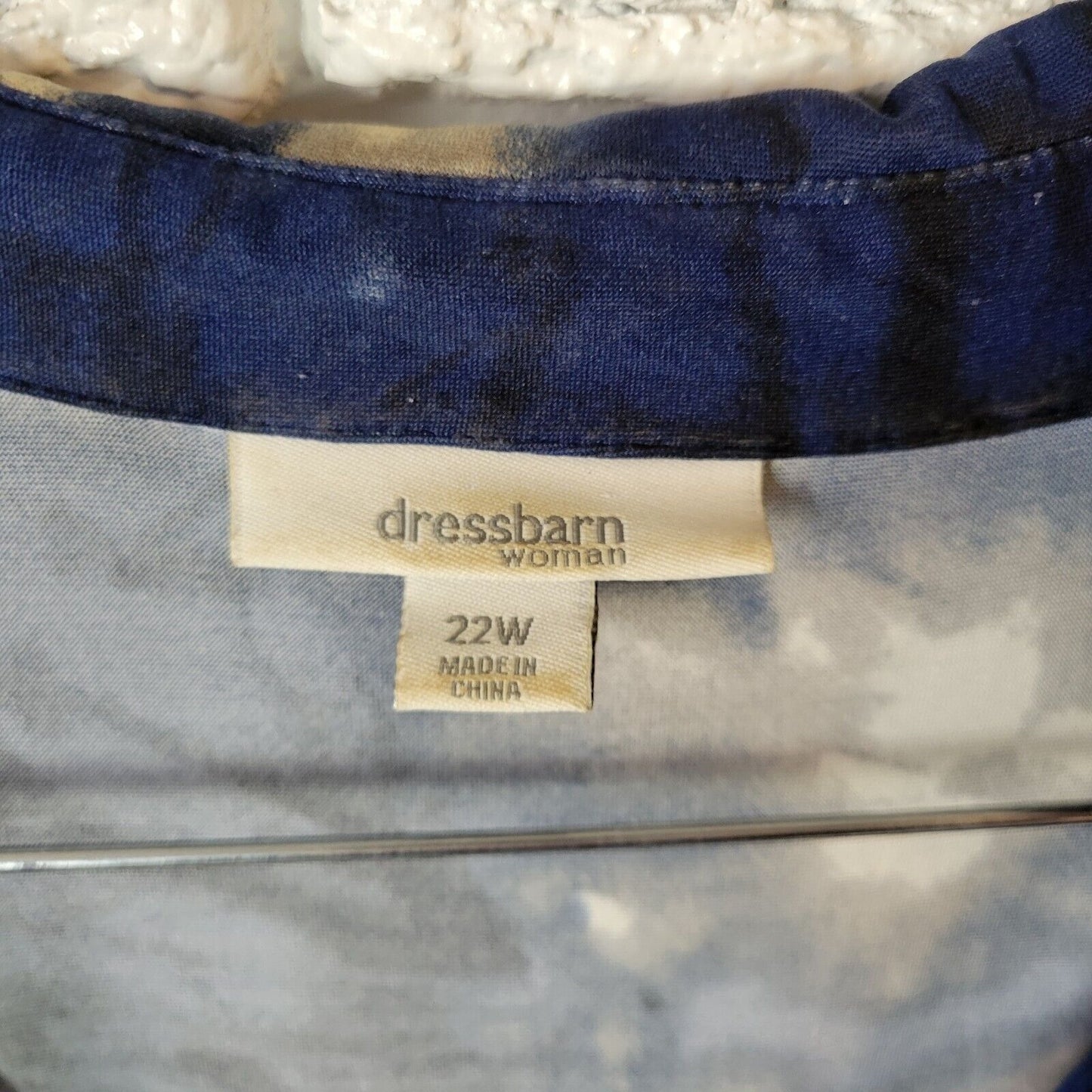 Dress Barn Womens Dress 22W Short Sleeve Blue Tie Dye Side Zip Poly Blend Sash