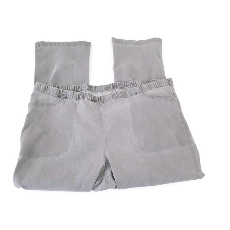 Woman Within Women Pants 24W Plus Pull On Solid Gray Comfort Waist Slash Pockets