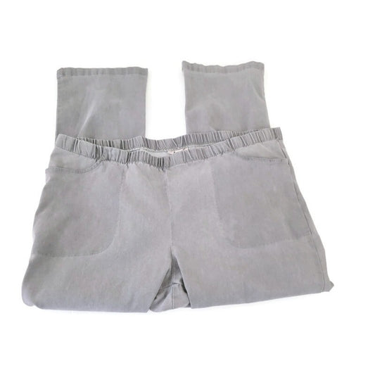Woman Within Women Pants 24W Plus Pull On Solid Gray Comfort Waist Slash Pockets