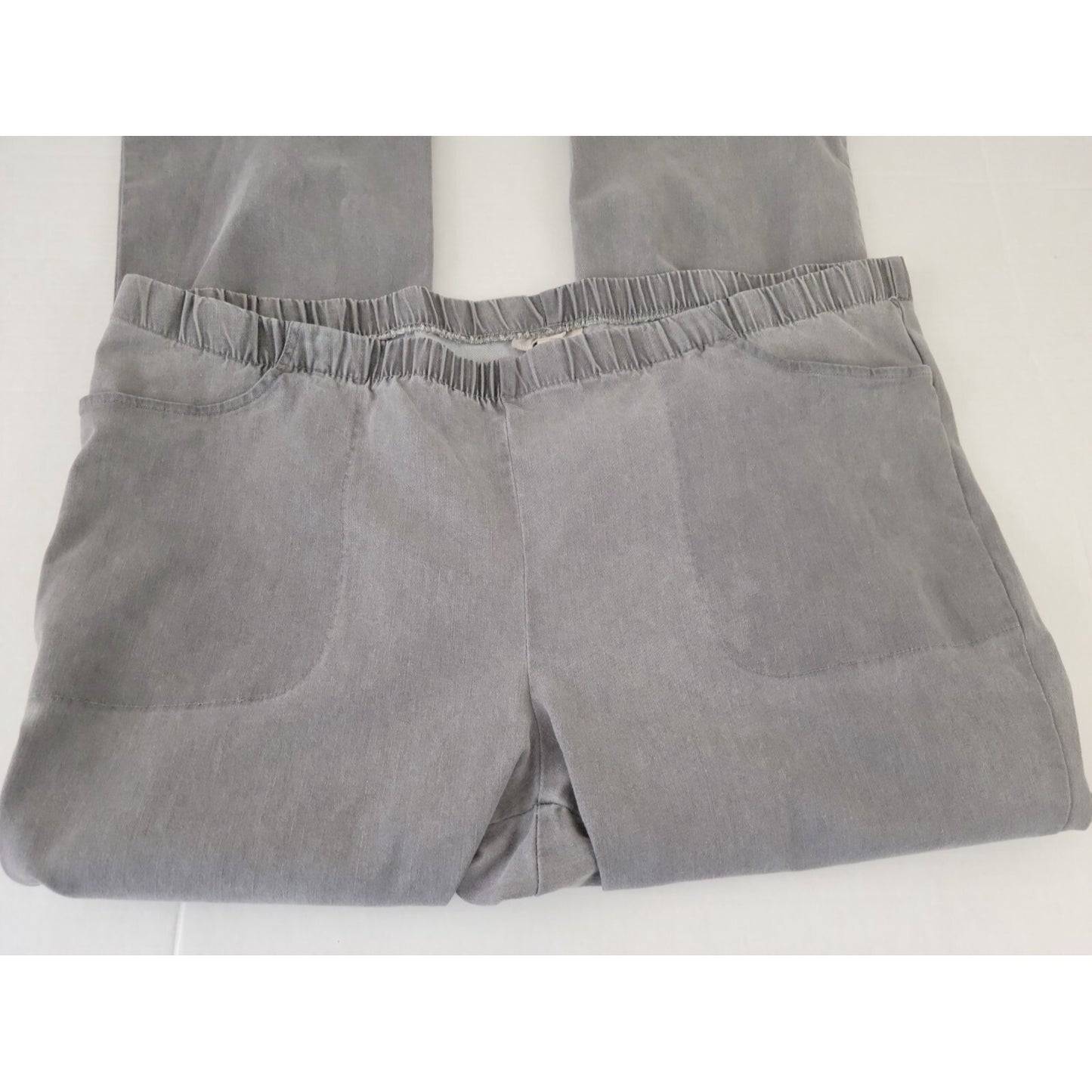 Woman Within Women Pants 24W Plus Pull On Solid Gray Comfort Waist Slash Pockets