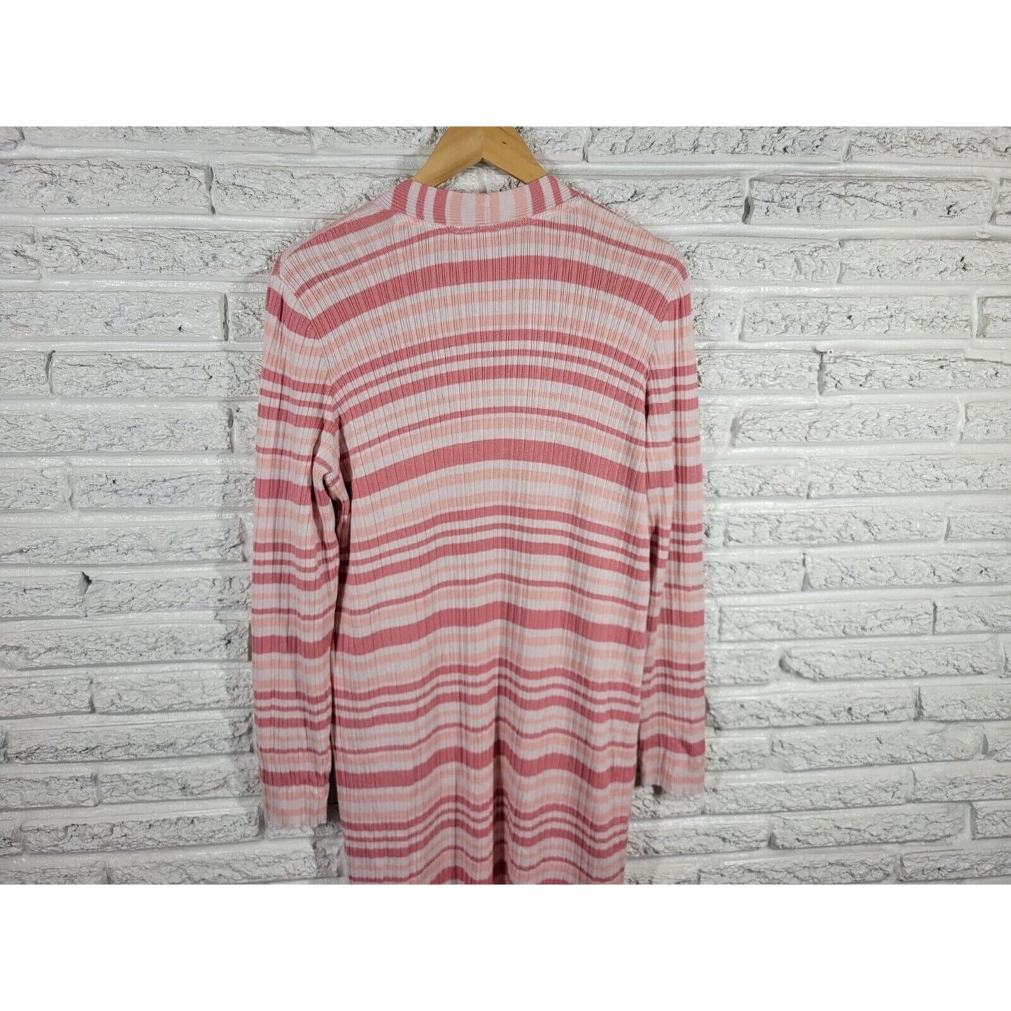 Time Tru Womens Sweater Extra Large Cardigan Pink Stripe Open Duster Casual Long