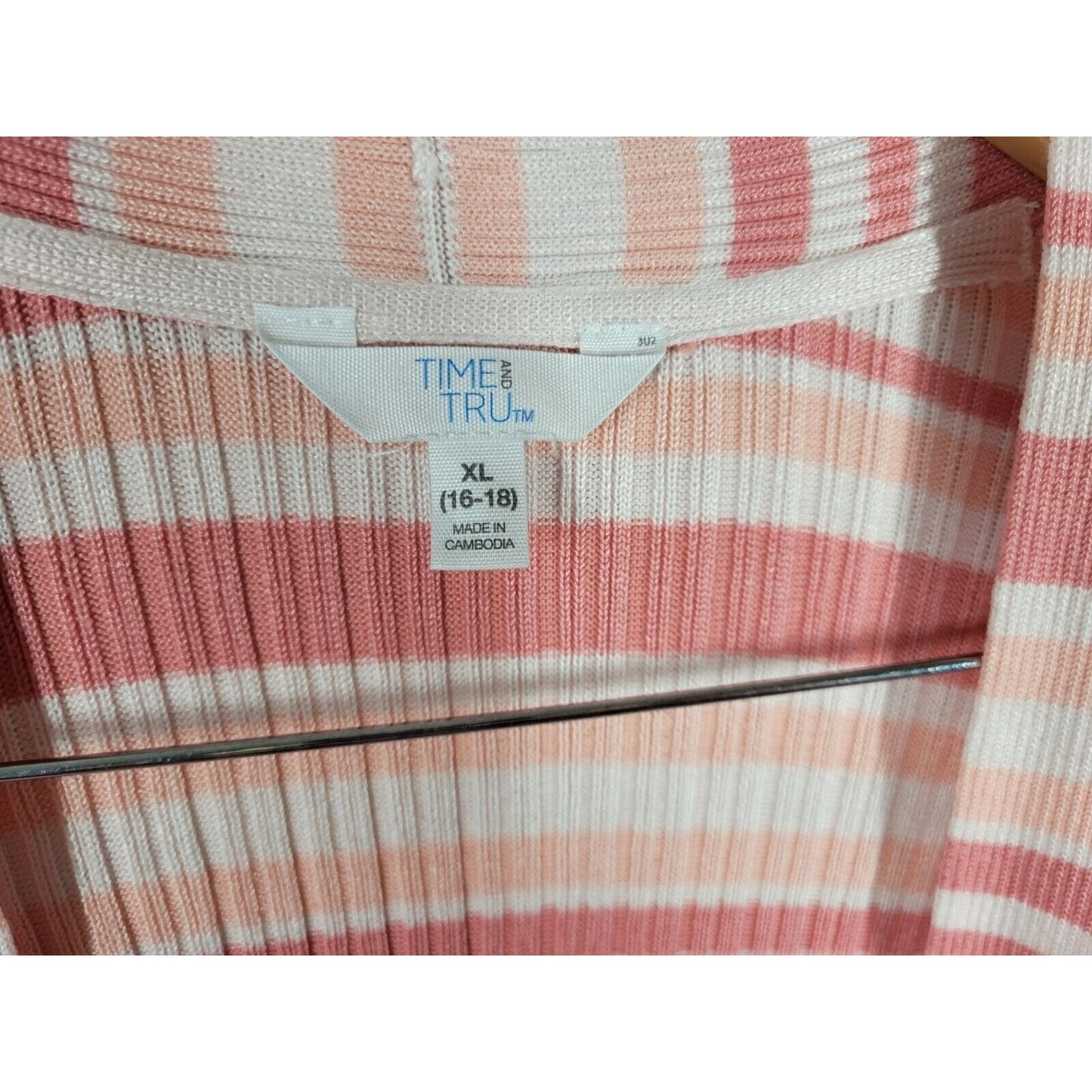 Time Tru Womens Sweater Extra Large Cardigan Pink Stripe Open Duster Casual Long