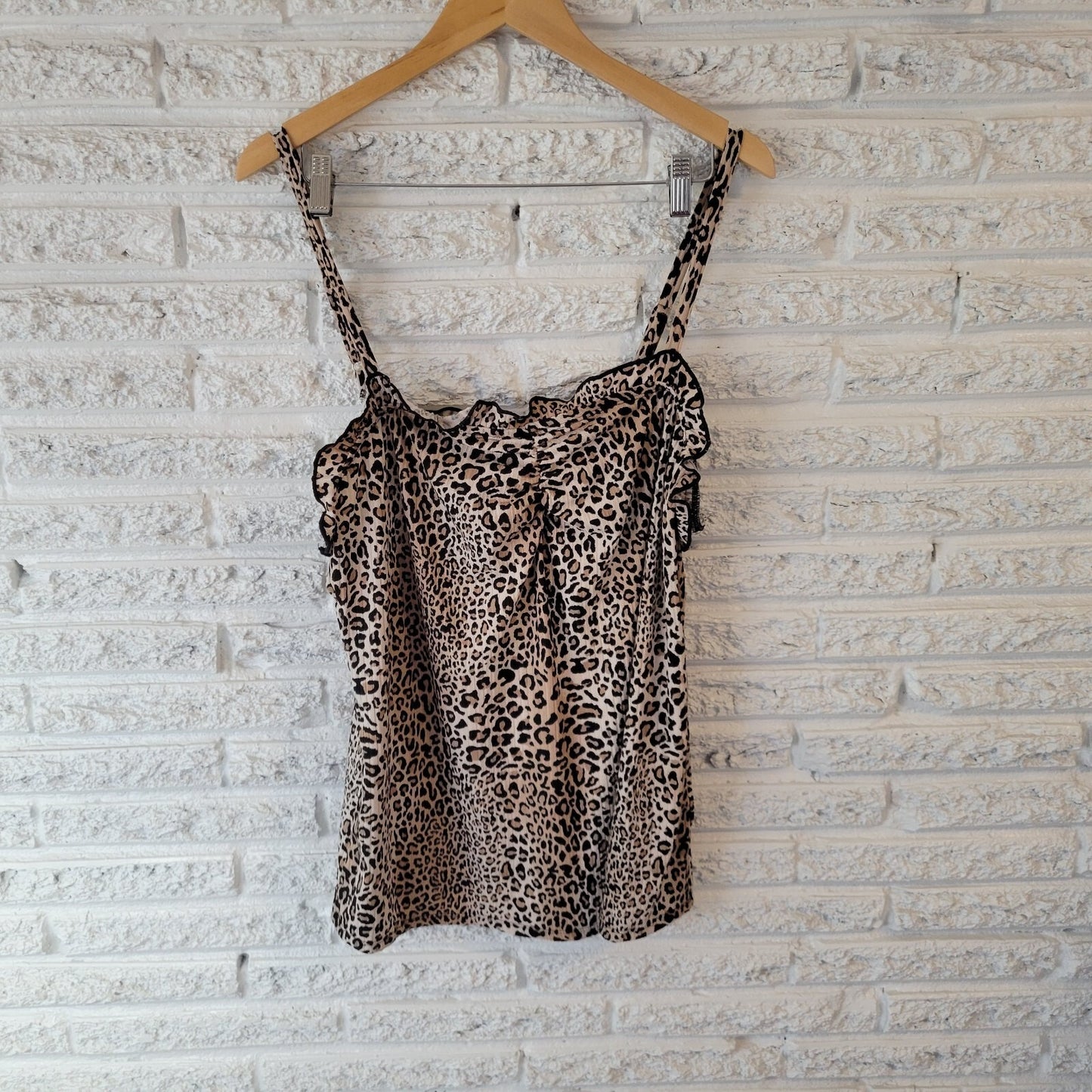 White Birch Womens Top 1X Plus Camisole Tan Animal Print Adjustable Spaghetti