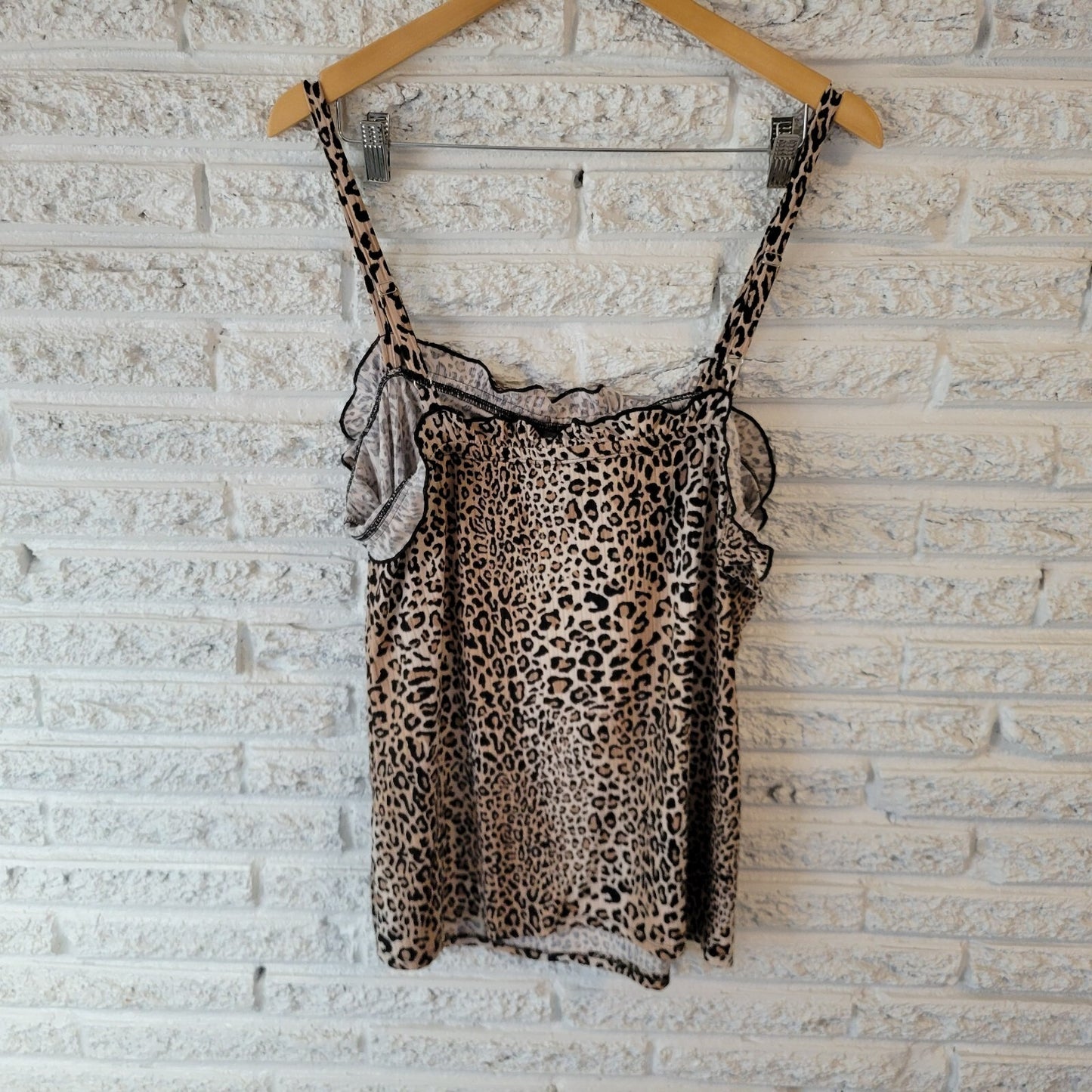 White Birch Womens Top 1X Plus Camisole Tan Animal Print Adjustable Spaghetti