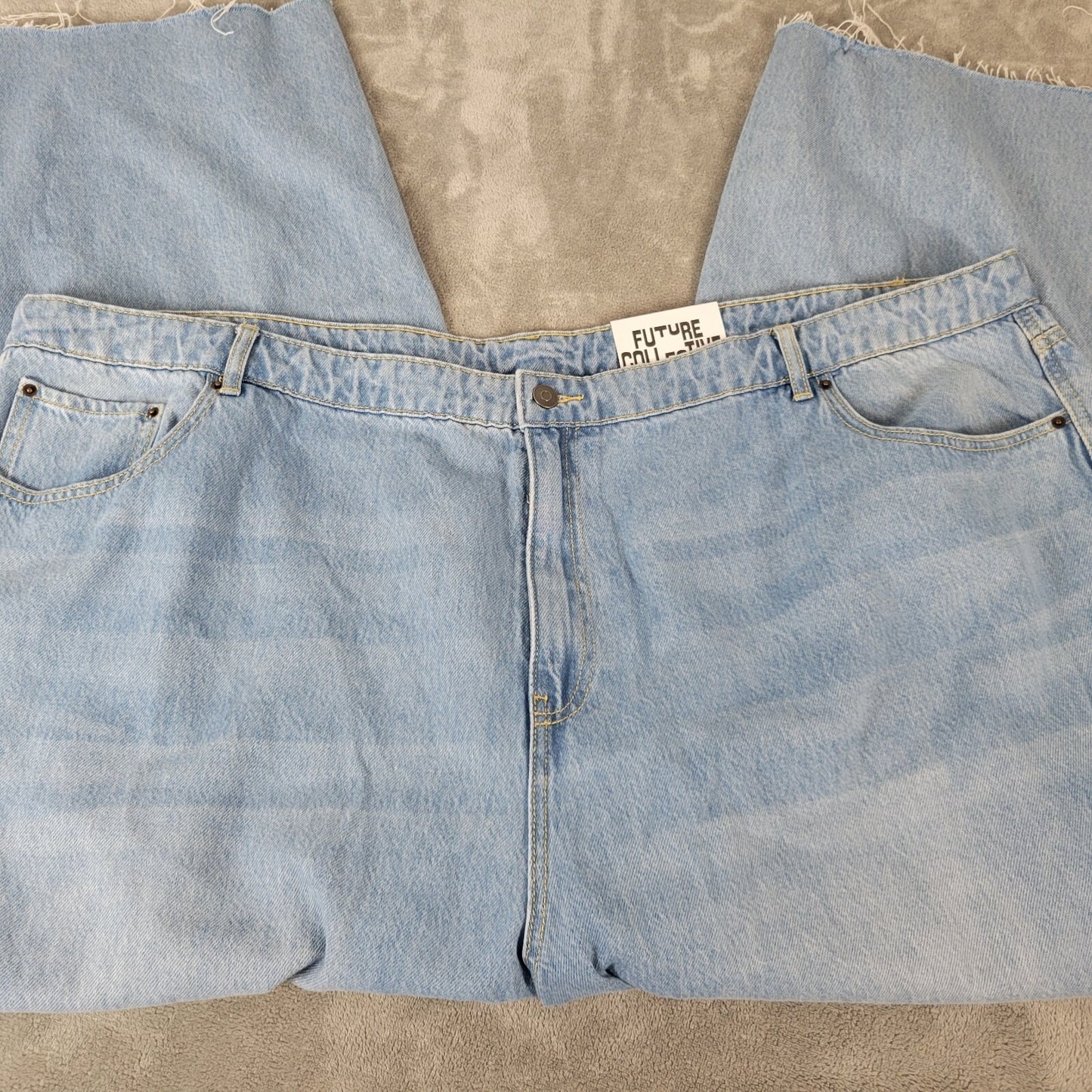 Future Collective Womens Jeans 28 Crop Straight Leg Mid Rise Blue Denim Raw Hem