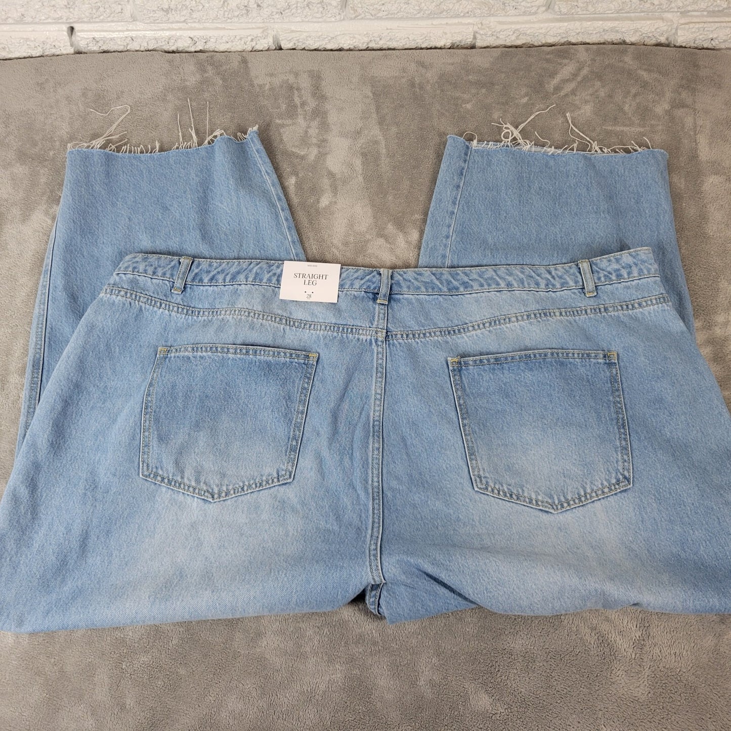 Future Collective Womens Jeans 28 Crop Straight Leg Mid Rise Blue Denim Raw Hem