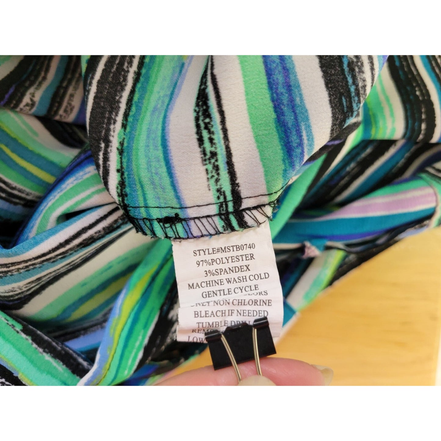 Coral Bay Womens Top Extra Large XL Roll Tab Sleeve Blue Watercolor Stripes