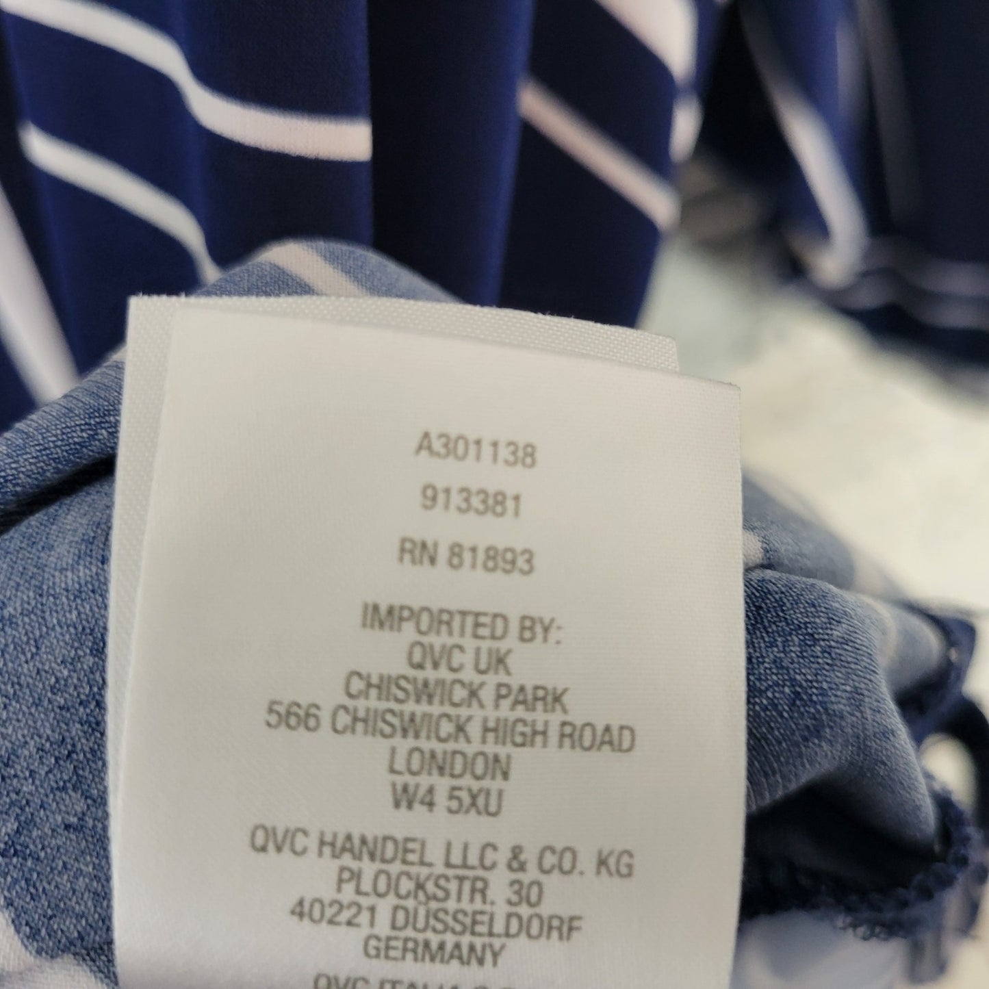 Susan Graver QVC Womens Top 3X Plus Tunic 3/4 Sleeve Poly Blend Blue Stripe