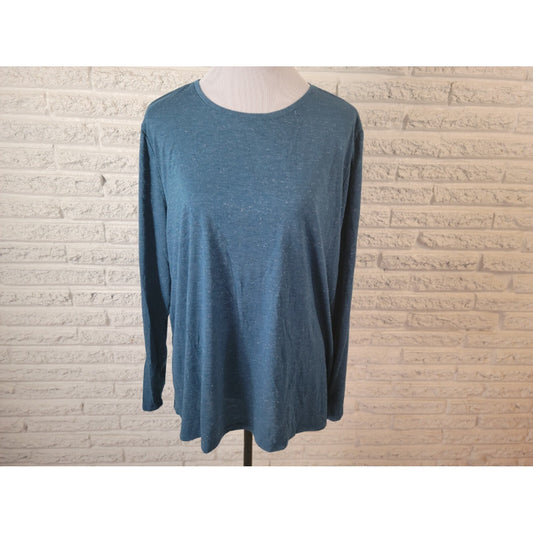 Lane Bryant Womens Top 18 20 Plus Tee Long Sleeve Metallic Thread Blue Party