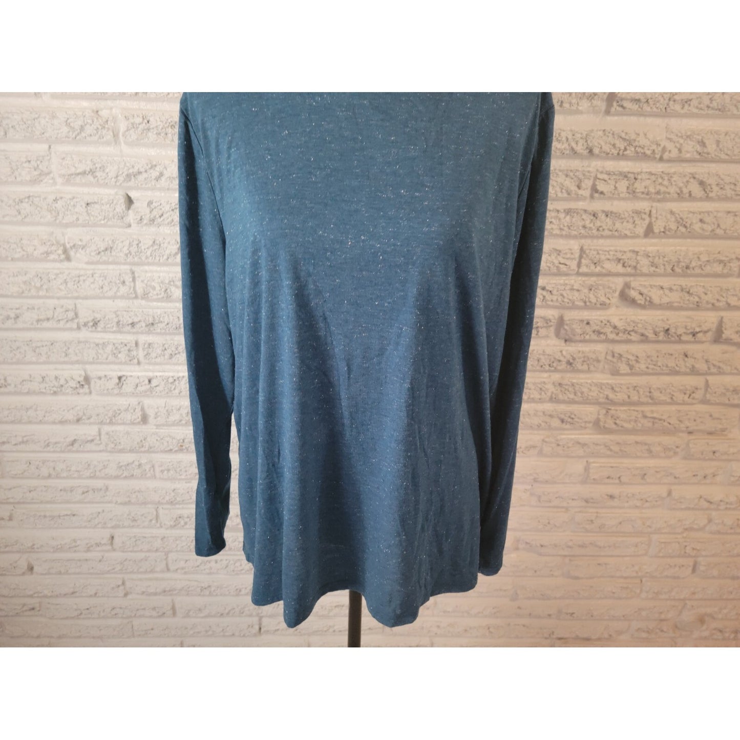 Lane Bryant Womens Top 18 20 Plus Tee Long Sleeve Metallic Thread Blue Party