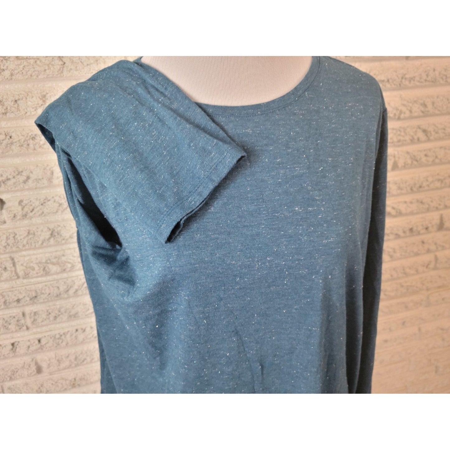 Lane Bryant Womens Top 18 20 Plus Tee Long Sleeve Metallic Thread Blue Party