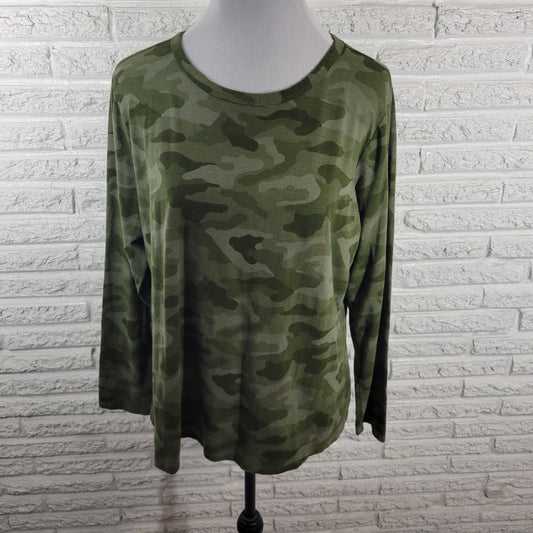 Ana Womens Top XXL 2XL Plus Tee Long Sleeve Green Camouflage Cotton Blend Comfy