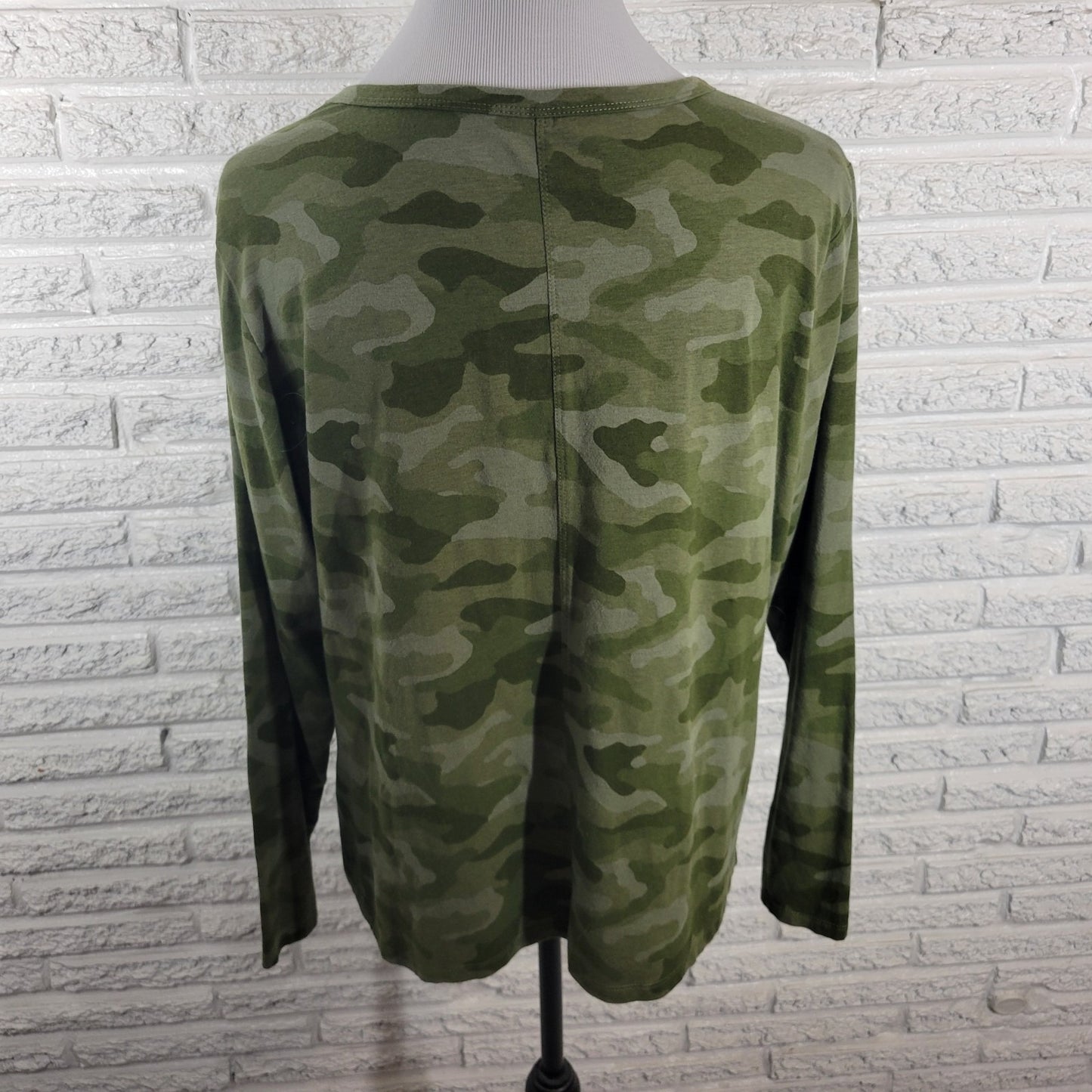 Ana Womens Top XXL 2XL Plus Tee Long Sleeve Green Camouflage Cotton Blend Comfy