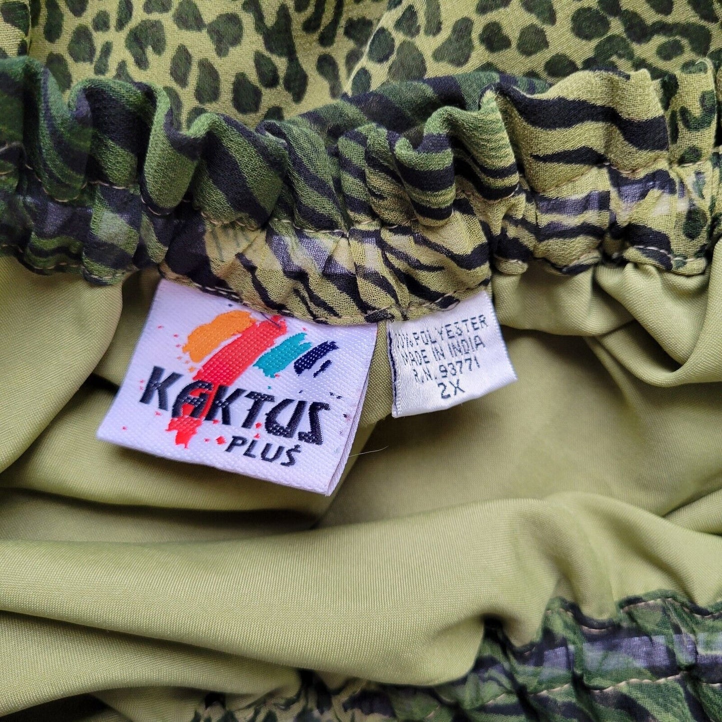 Kaktus Womens Skirt 2X Pull On Green Black Animal Print Lightweight Sheer Lined