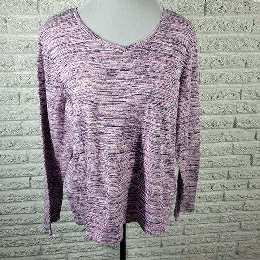 Croft Barrow Womens Top XXL Plus Tee Classic Long Sleeve Pink Heather Cotton