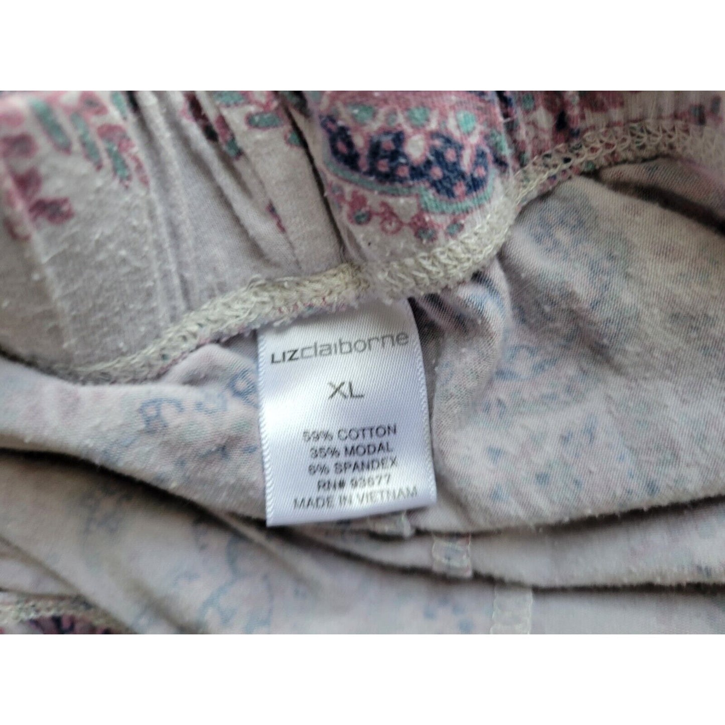 Liz Claiborne Womens Pajama Set Extra Large XL Purple Paisley Loungewear Collar