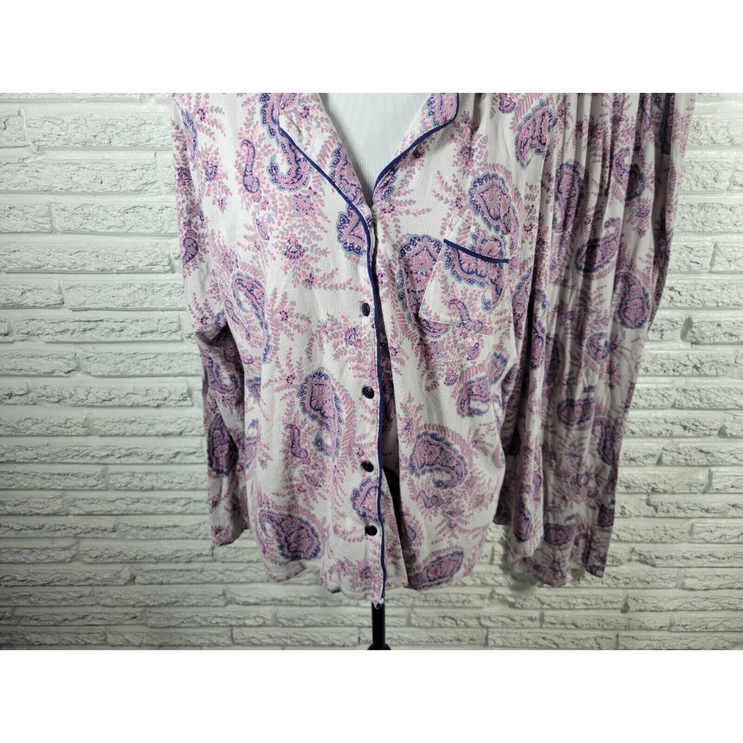 Liz Claiborne Womens Pajama Set Extra Large XL Purple Paisley Loungewear Collar