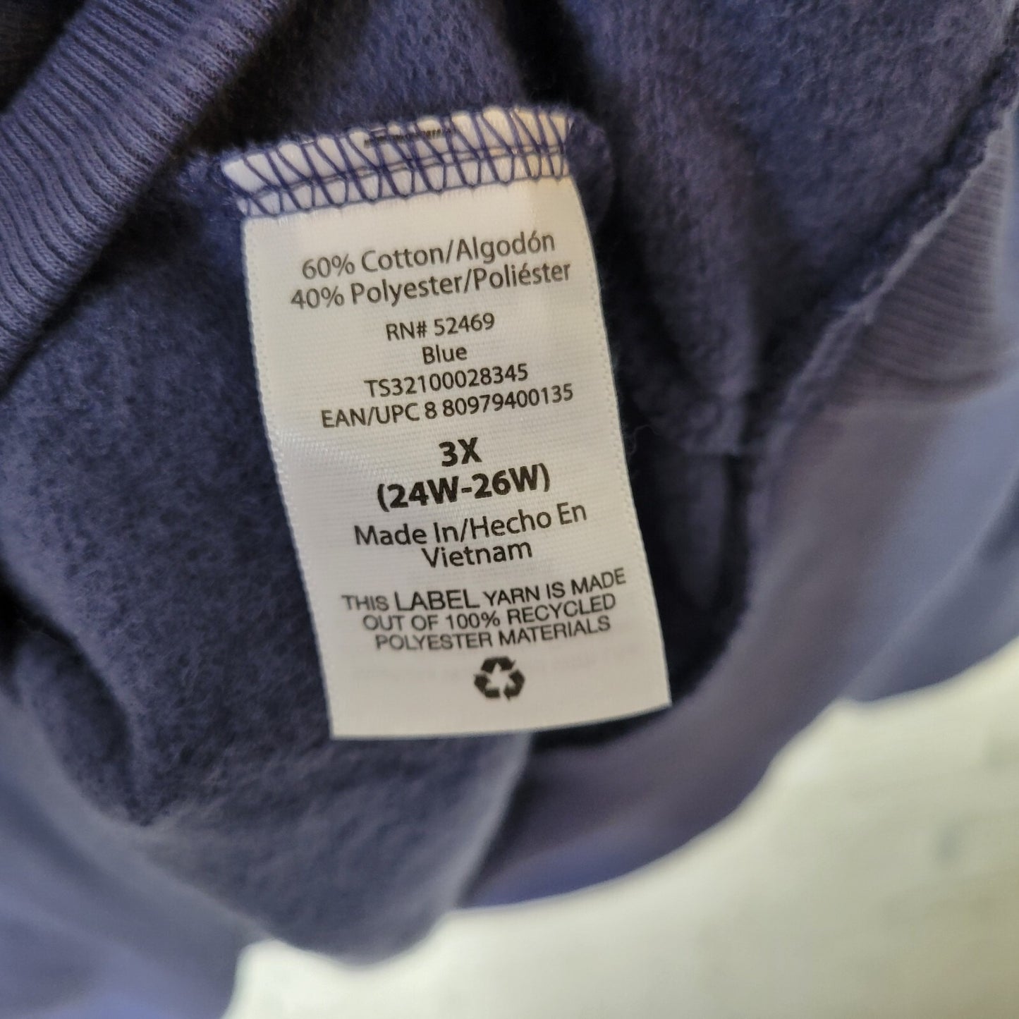 Terra Sky Women Sweatshirt 3X Plus 3/4 Puff Sleeve Blue Cotton Blend Activewear