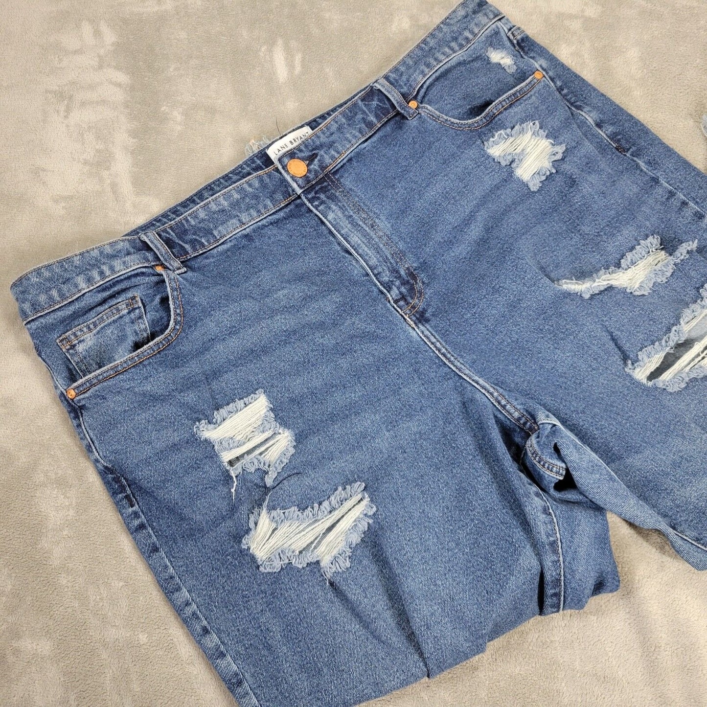 Liz Claiborne Womens Jeans 24 Plus Short Inseam Distressed Dark Blue Frayed Hems