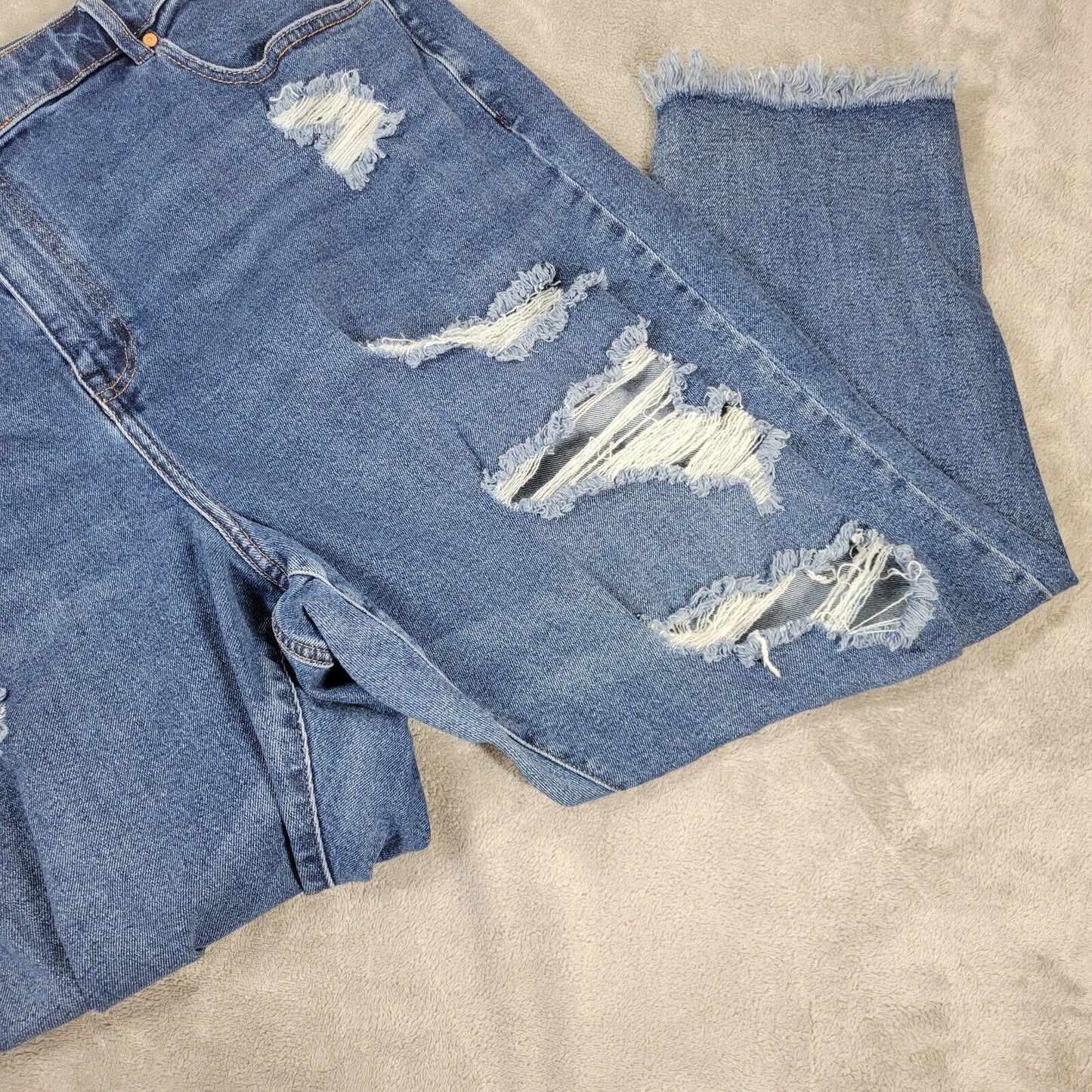Liz Claiborne Womens Jeans 24 Plus Short Inseam Distressed Dark Blue Frayed Hems