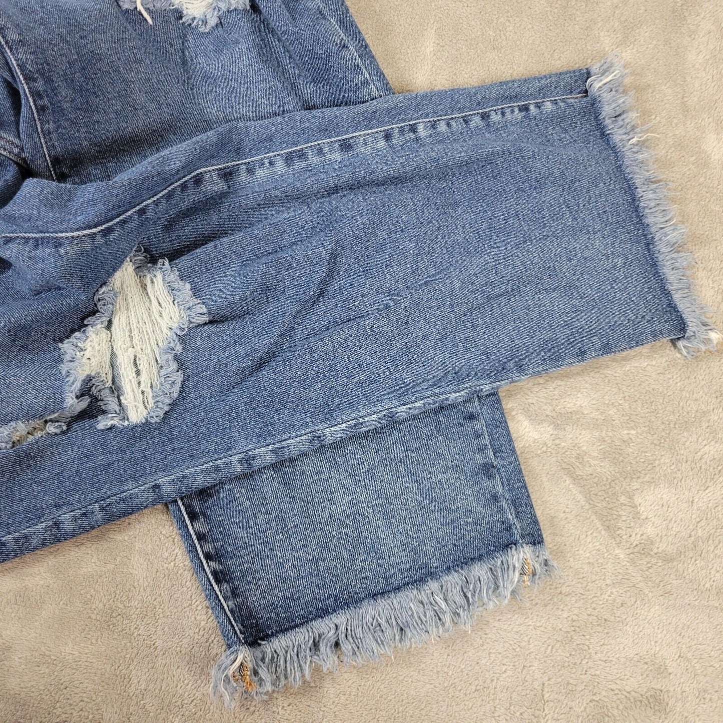 Liz Claiborne Womens Jeans 24 Plus Short Inseam Distressed Dark Blue Frayed Hems