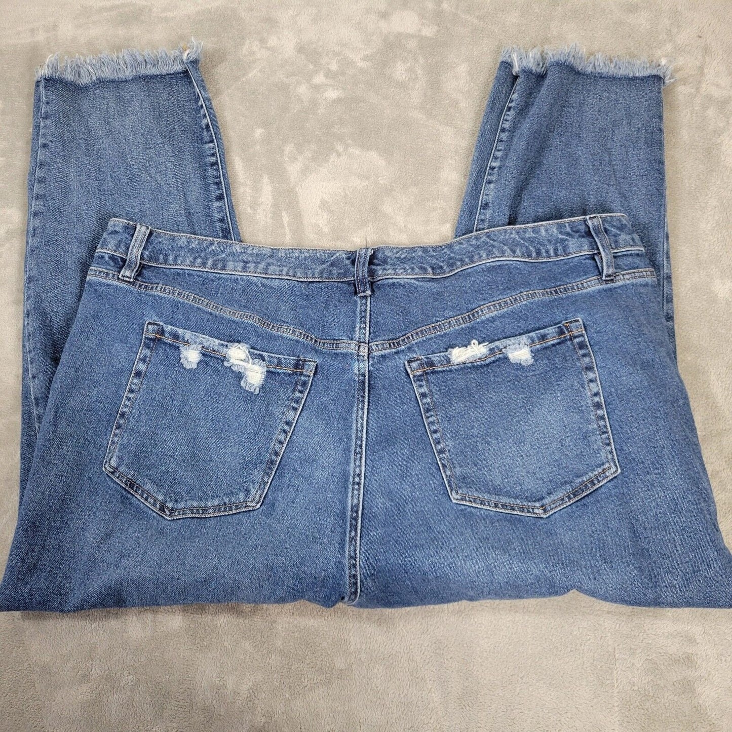 Liz Claiborne Womens Jeans 24 Plus Short Inseam Distressed Dark Blue Frayed Hems