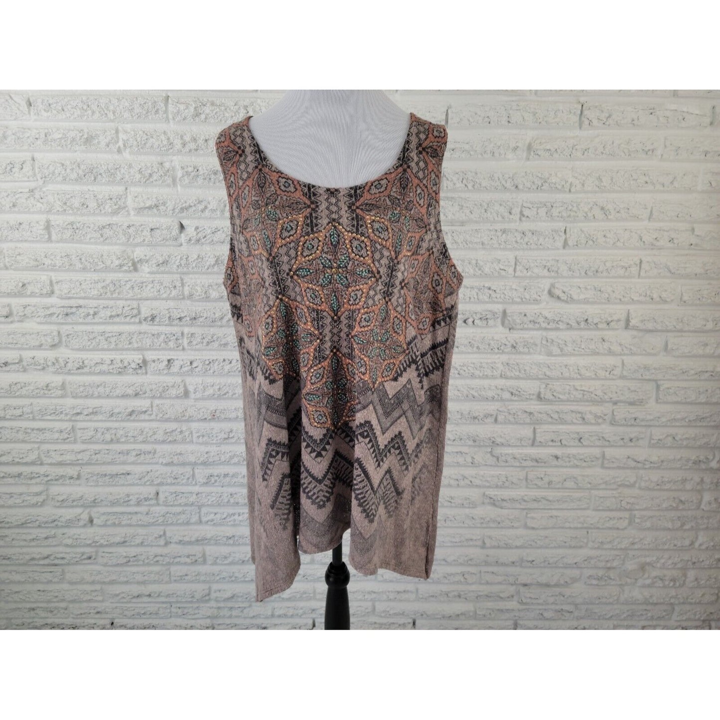 Vocal Womens Top 3XL Plus Tank Knit Orange Geometric Studded Casual