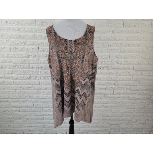 Vocal Womens Top 3XL Plus Tank Knit Orange Geometric Studded Casual