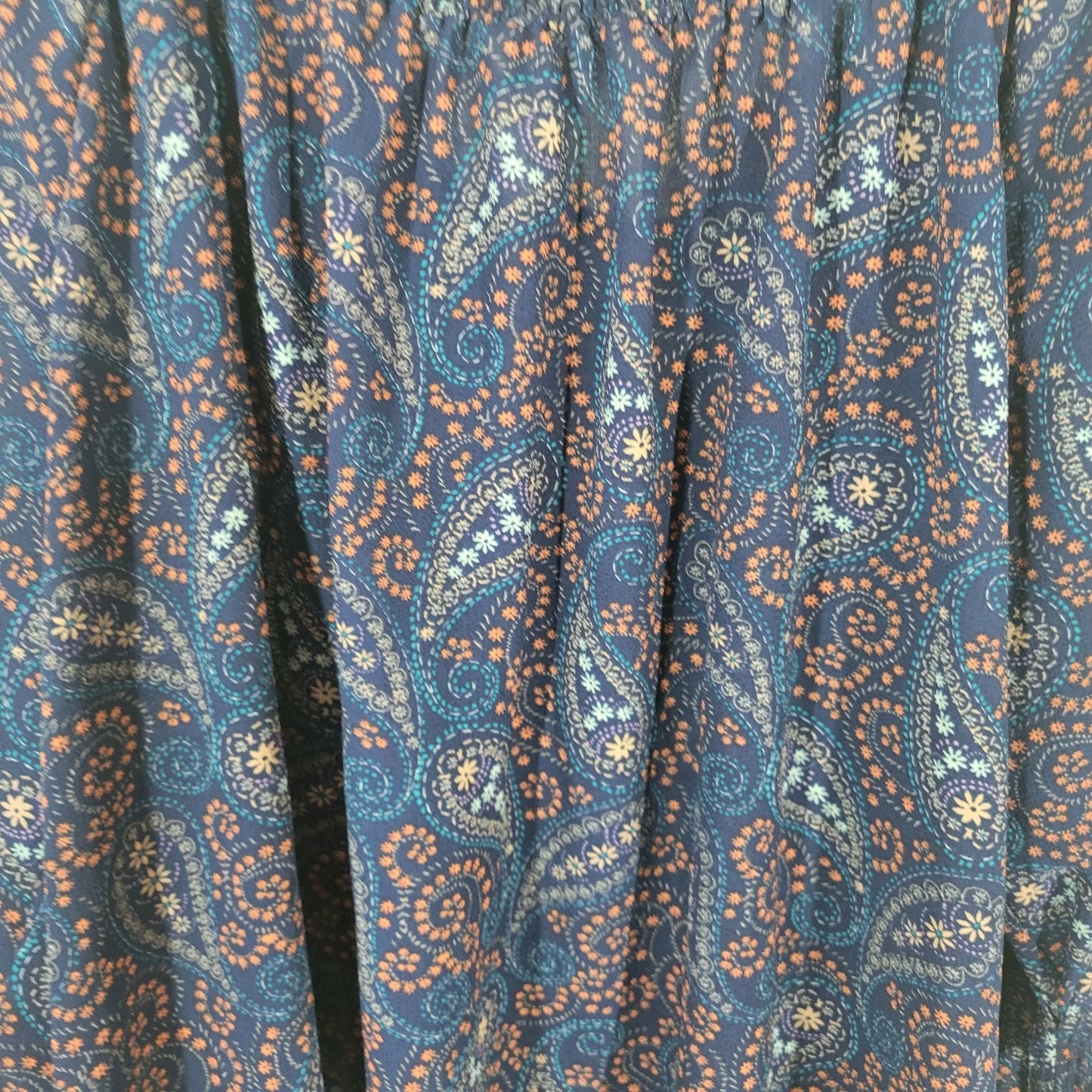 Boutique Women Top 3X Plus 3/4 Split Sleeve Blue Paisley On Off Shoulder Smocked