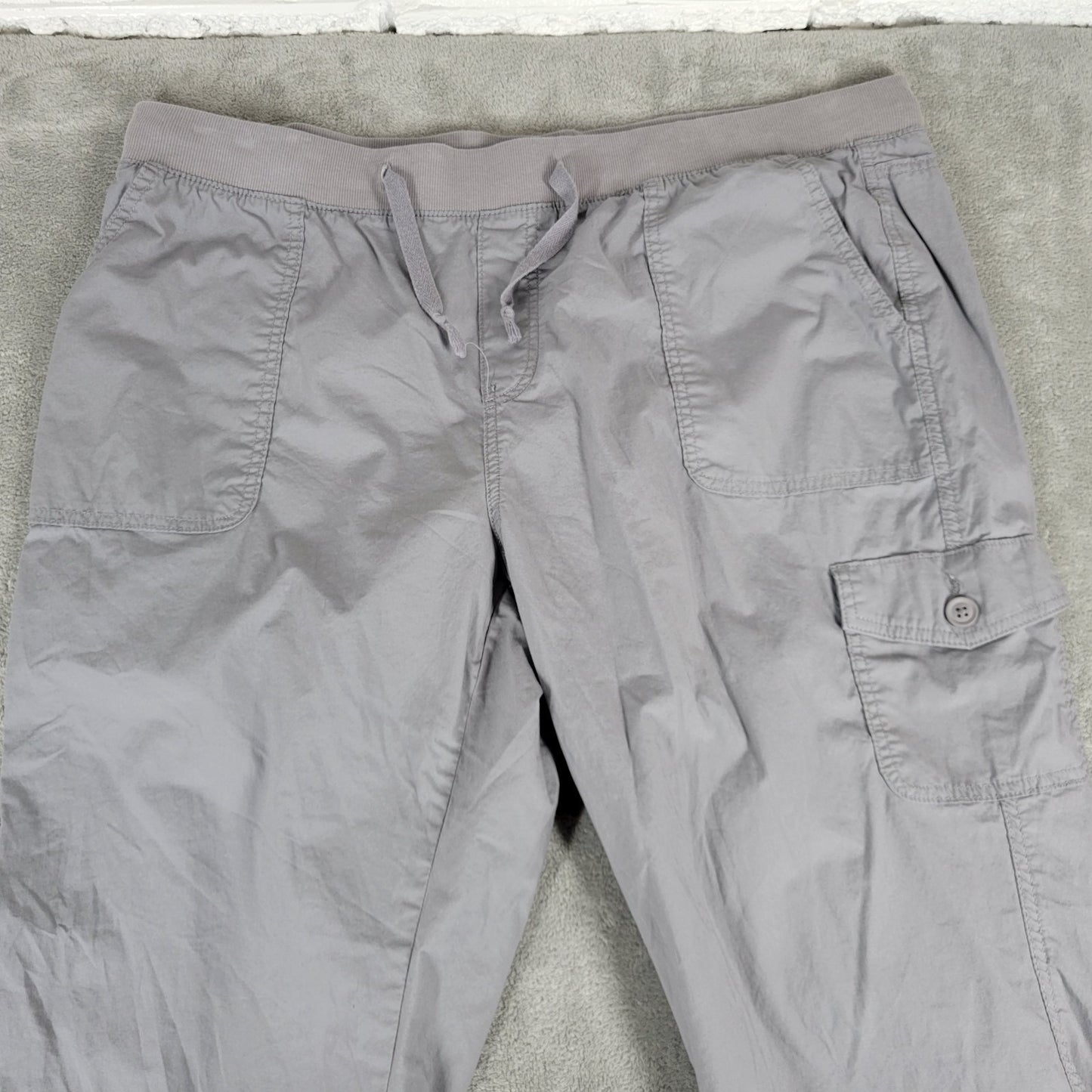 St Johns Bay Womens Pants 1X Plus Cargo Capri Gray Pull On Casual Comfy Pockets