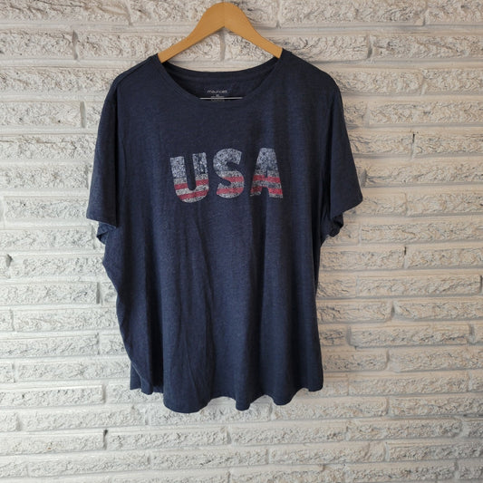 Fourth of July Maurices Womens Top 2X 3X Plus Tee Patriotic USA Gray Poly Blend
